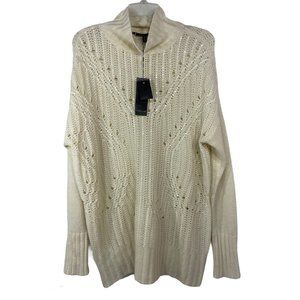 NWT BCBG Max Azria Womens Beige Ivory Sequin Mock Sweater Top Small S $248